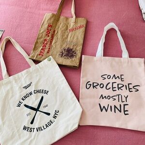 Canvas Grocery Tote Bags - Cream, Tan, Pink